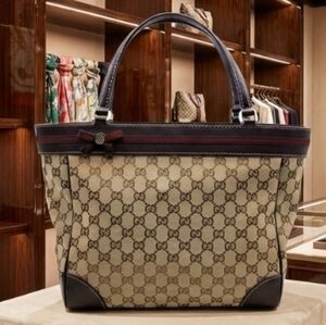 Dbl Authentic Certified Gucci Beige and Dark Brown Tote